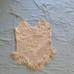 SeboParis- Beige Knit/crochet Fringe Camisole. A3.